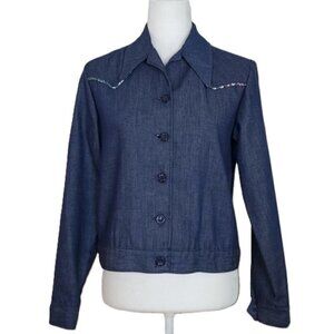 Retro Lady Wrangler Denim Shirt Jacket with Floral‎ Piping